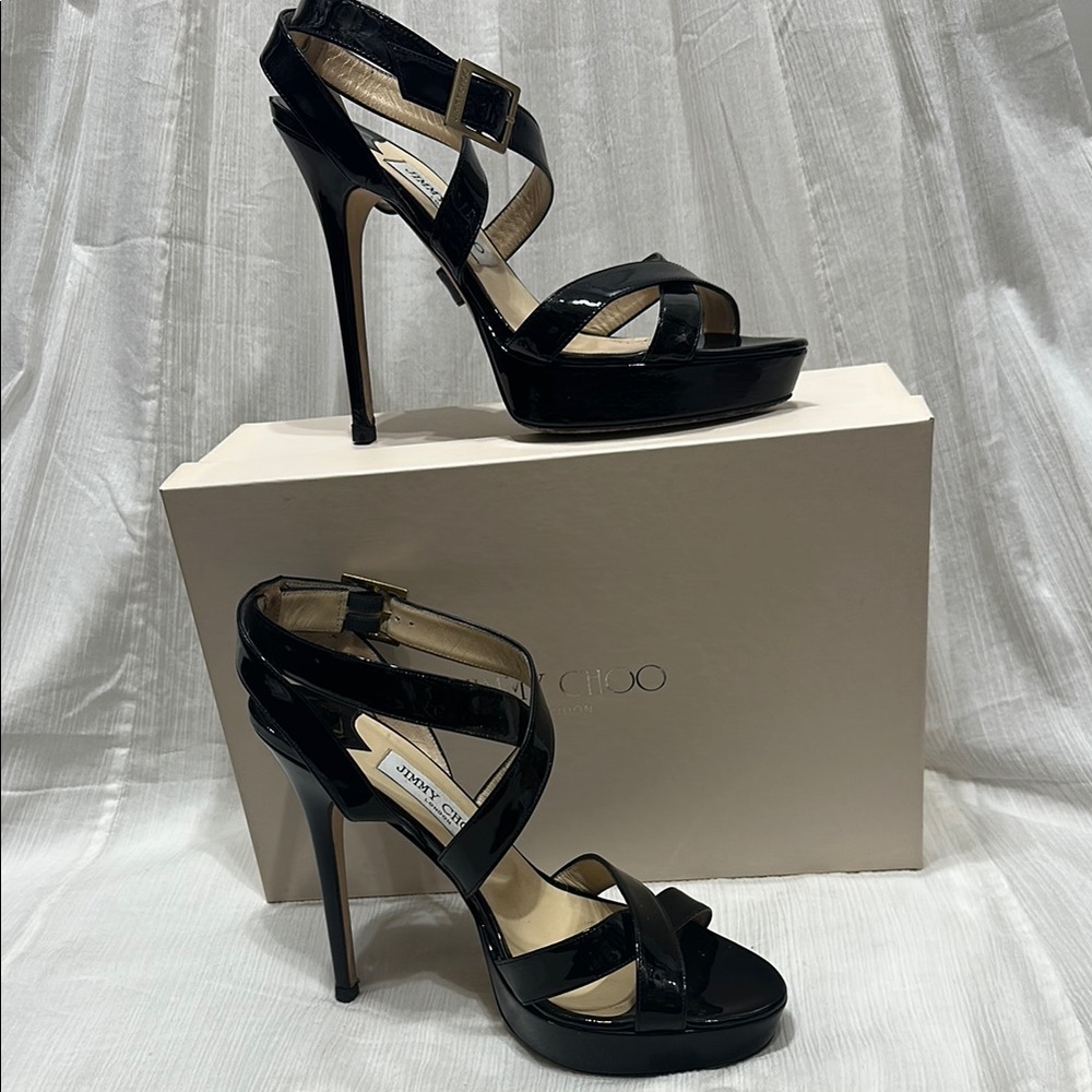 Jimmy Choo Black Patent Leather Stiletto Heels